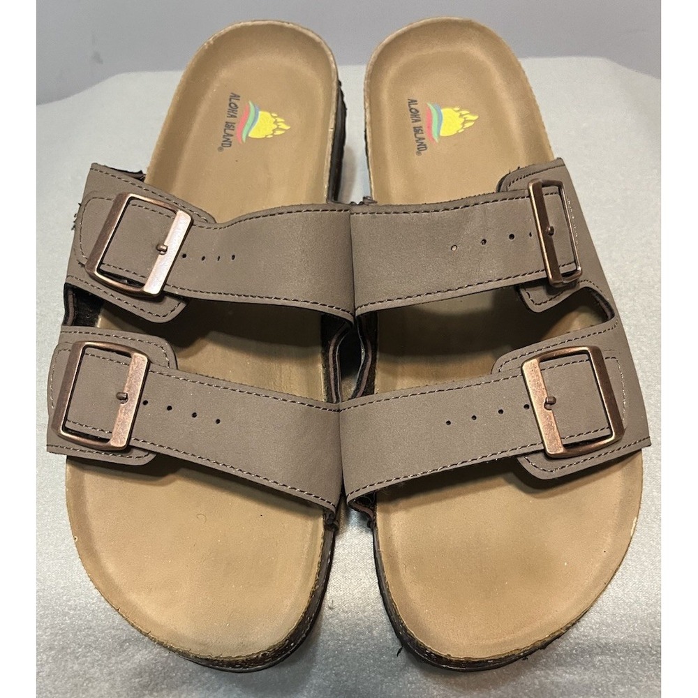 Aloha Island Women's Slip-on Sandals Buckle Adjustment Brown‎ Size 11 Beach